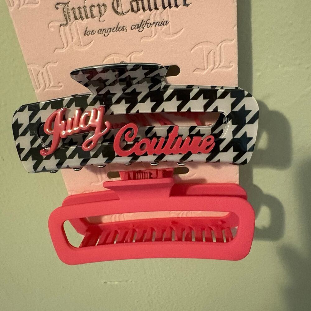 Juicy Couture Houndstooth & Pink Hair Claw Clip 2-Pack - NWT